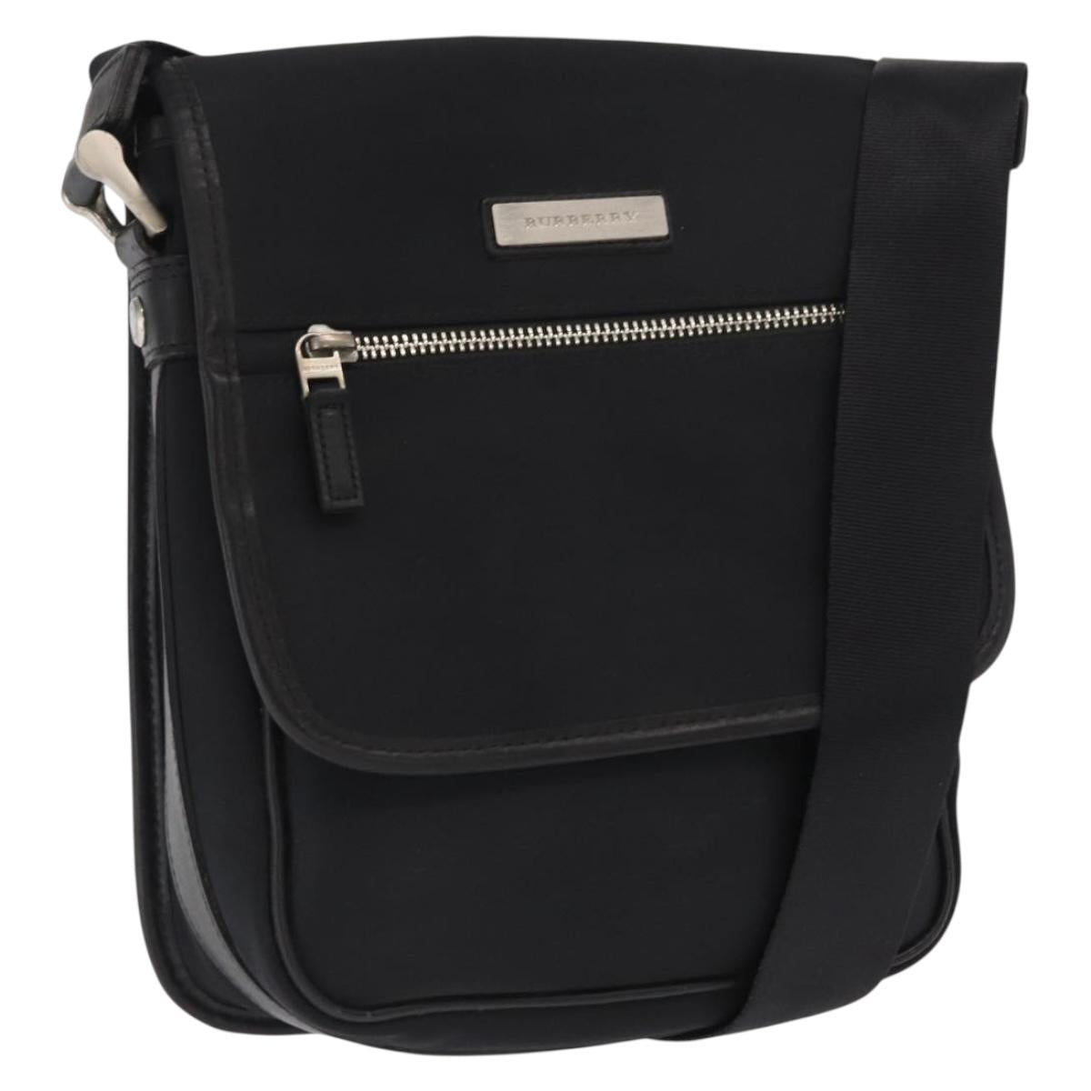 BURBERRY Shoulder Bag Nylon Black Silver Auth bs32780