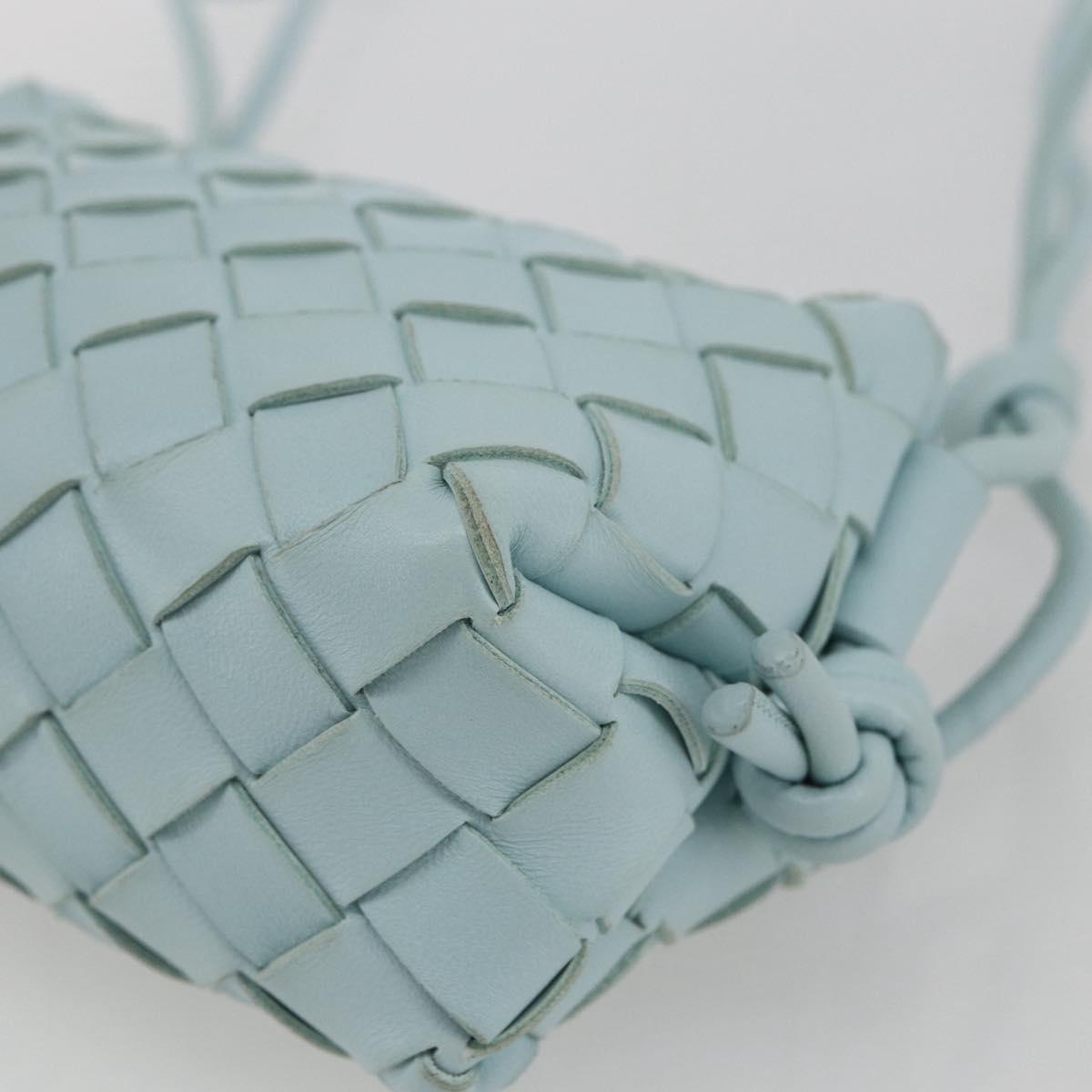 BOTTEGA VENETA INTRECCIATO Shoulder Bag Leather Light Blue Gold Auth bs32785V