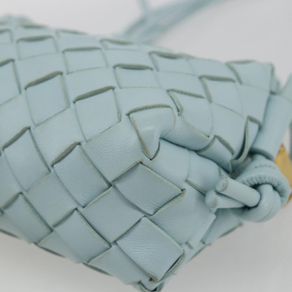 BOTTEGA VENETA INTRECCIATO Shoulder Bag Leather Light Blue Gold Auth bs32785V