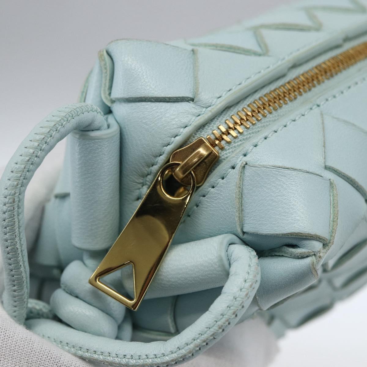 BOTTEGA VENETA INTRECCIATO Shoulder Bag Leather Light Blue Gold Auth bs32785V