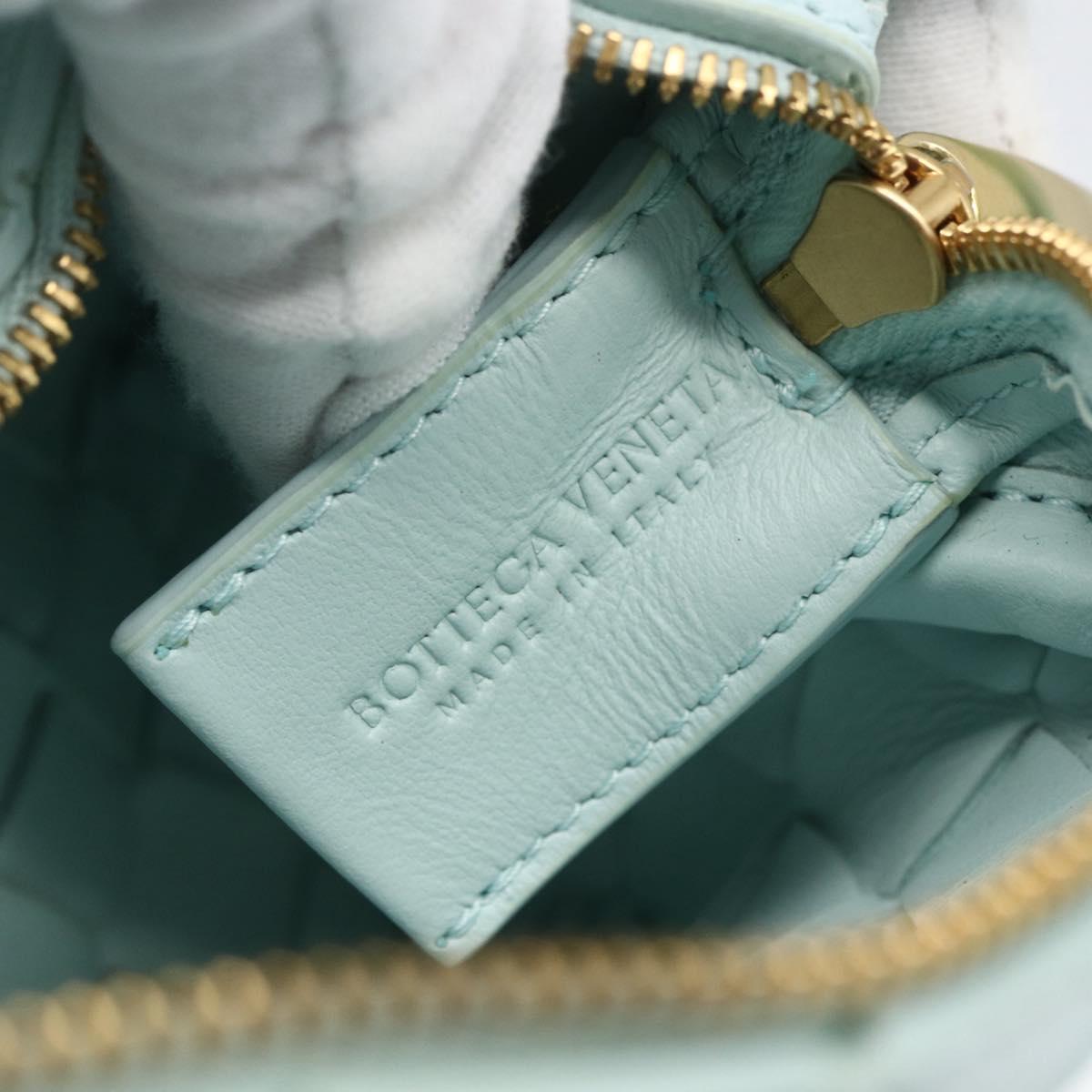 BOTTEGA VENETA INTRECCIATO Shoulder Bag Leather Light Blue Gold Auth bs32785V