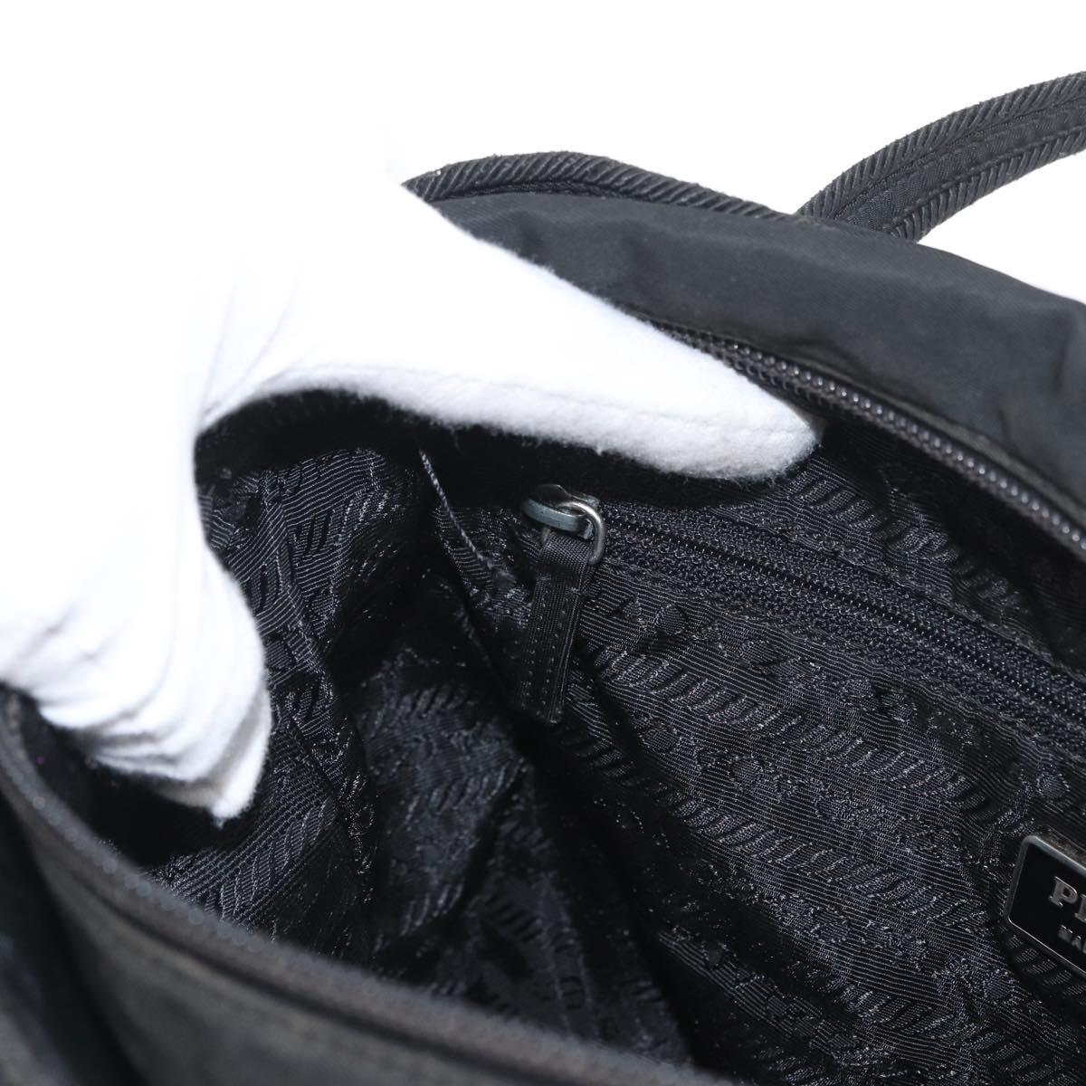 PRADA Tote Bag Nylon Black Silver Auth bs32788