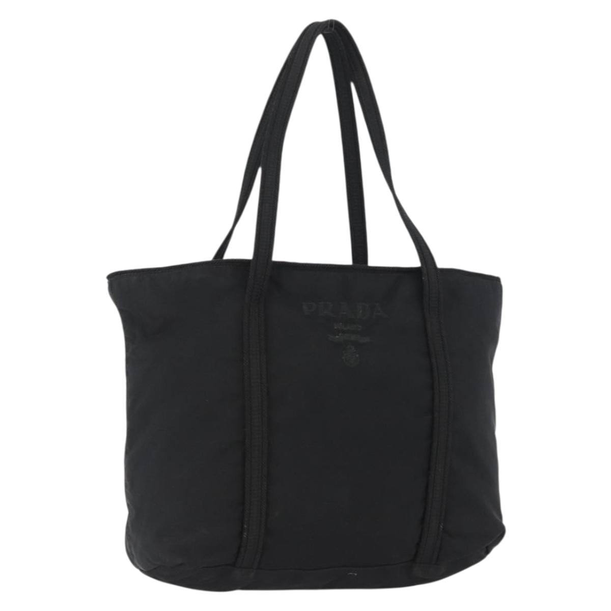 PRADA Tote Bag Nylon Black Silver Auth bs32788