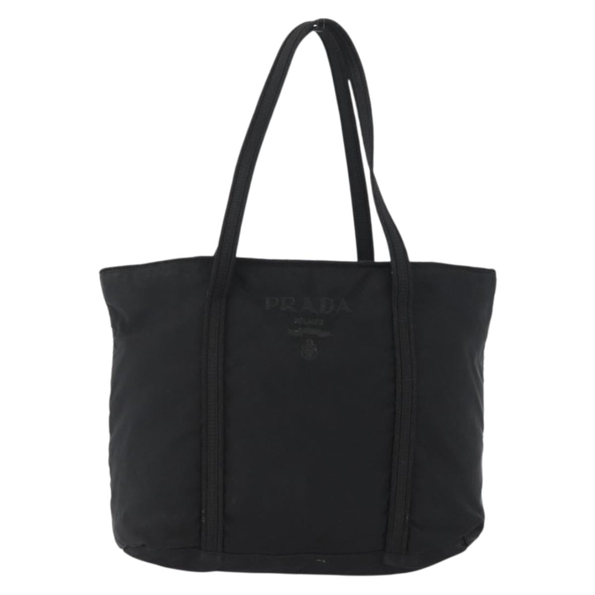 PRADA Tote Bag Nylon Black Silver Auth bs32788