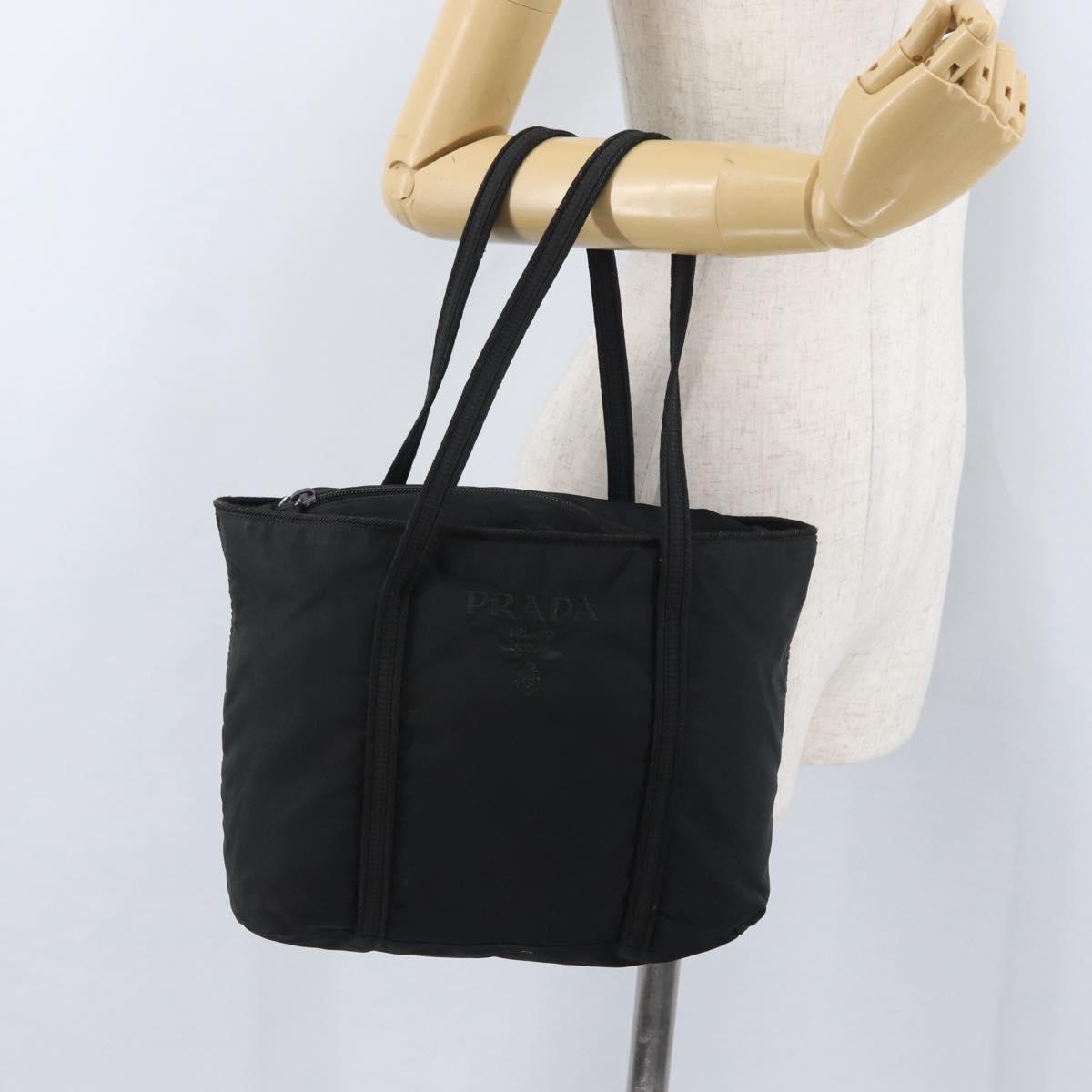 PRADA Tote Bag Nylon Black Silver Auth bs32788