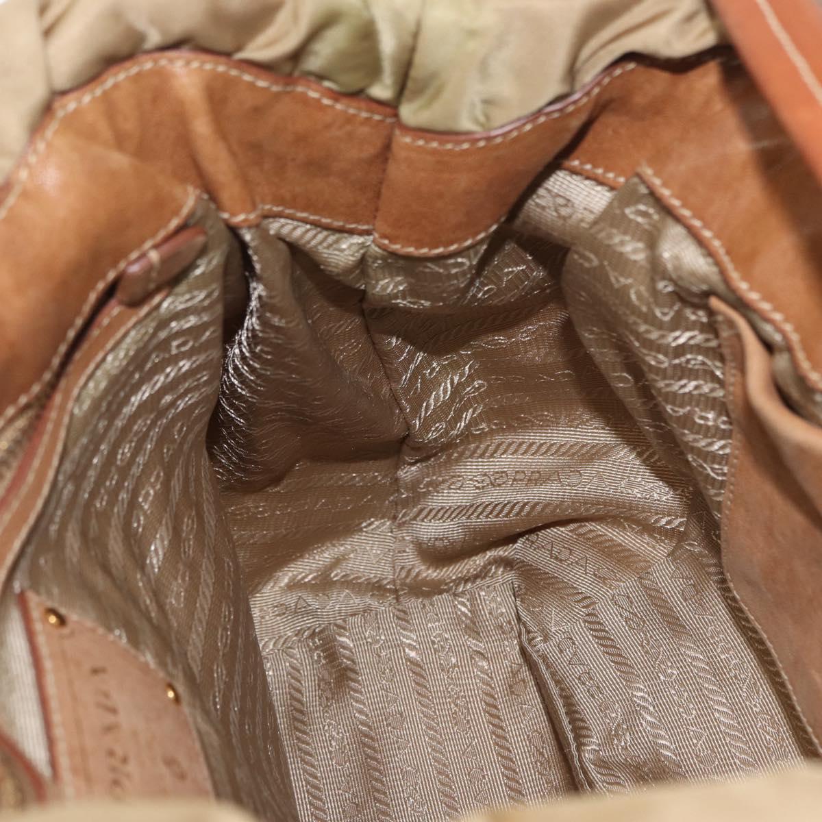 PRADA Tote Bag Nylon Beige Gold Auth bs32789