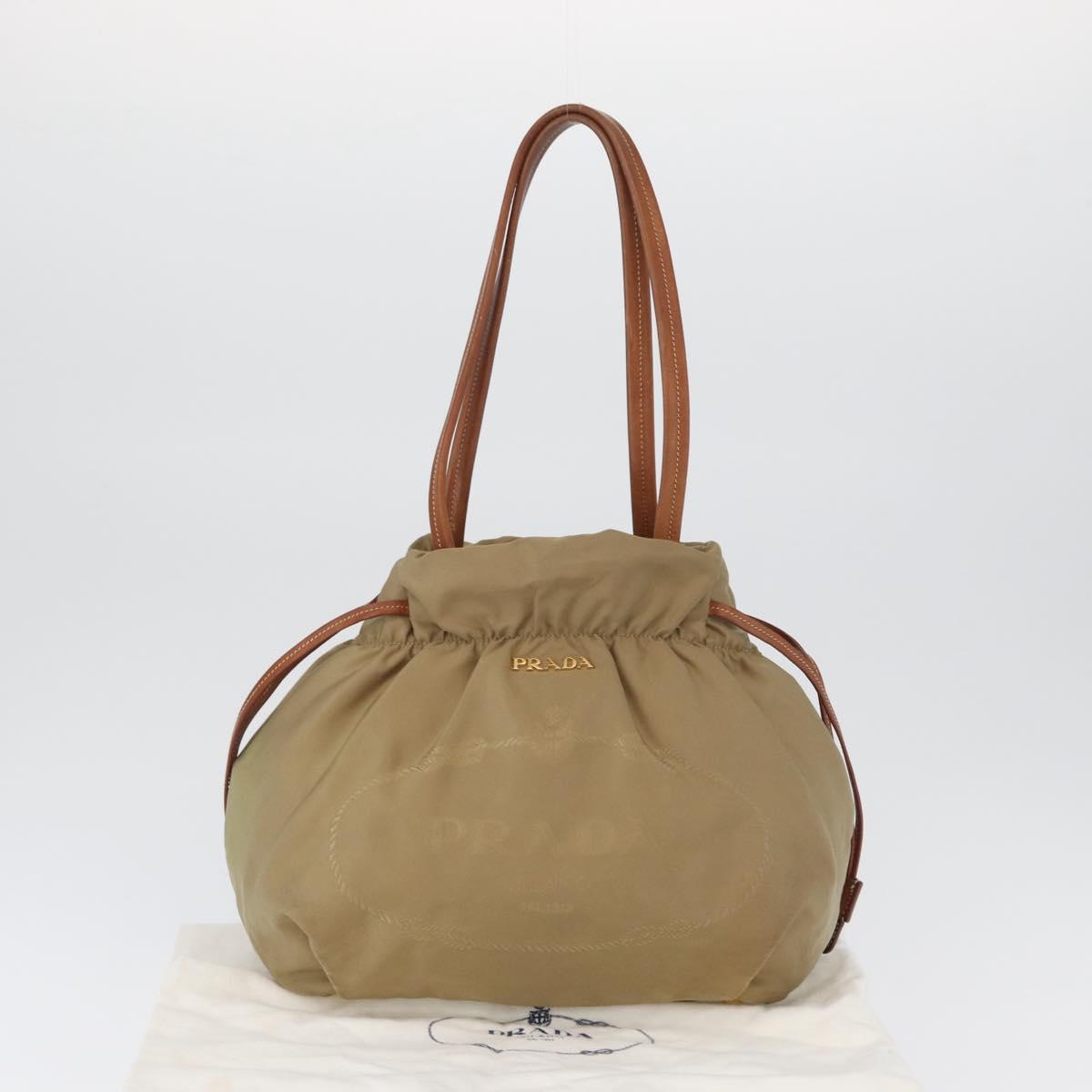 PRADA Tote Bag Nylon Beige Gold Auth bs32789
