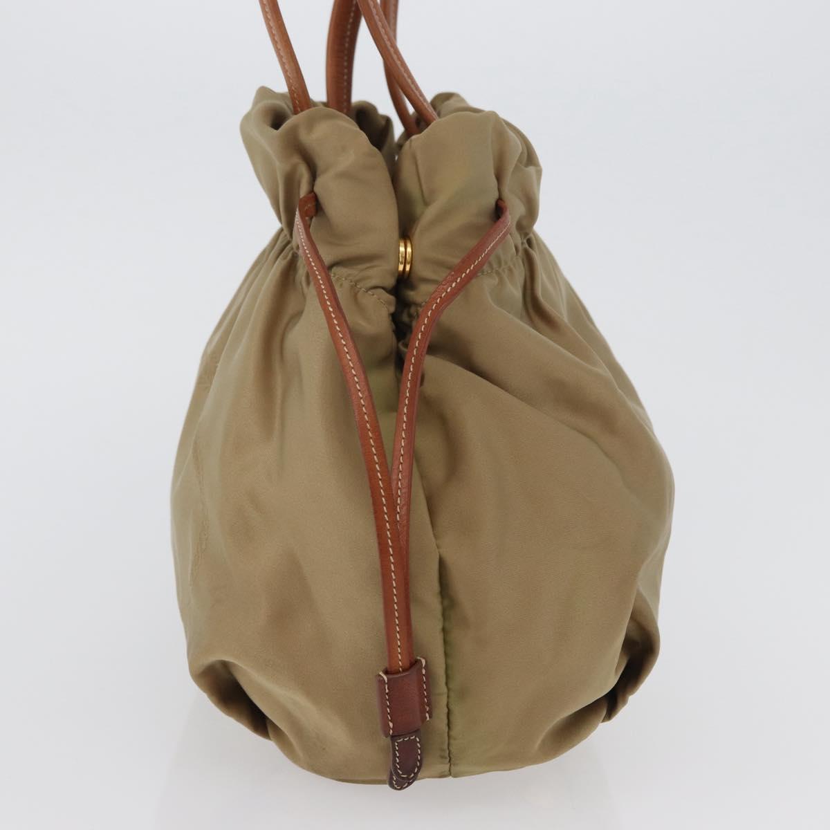 PRADA Tote Bag Nylon Beige Gold Auth bs32789