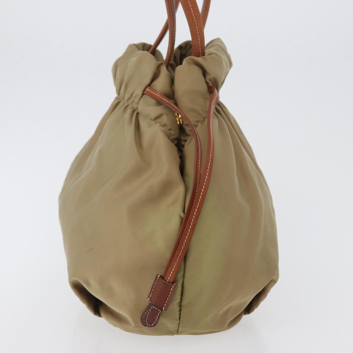 PRADA Tote Bag Nylon Beige Gold Auth bs32789