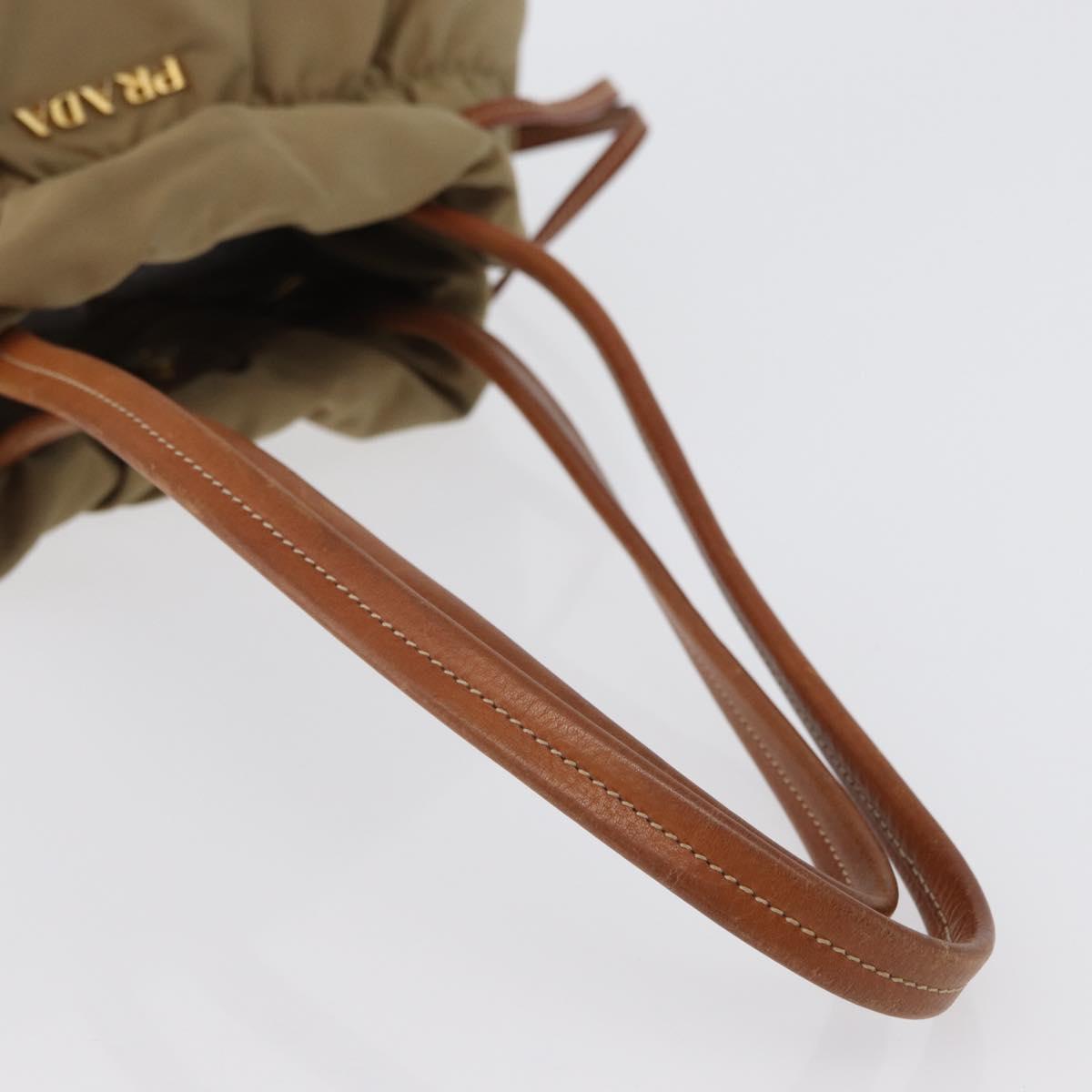 PRADA Tote Bag Nylon Beige Gold Auth bs32789
