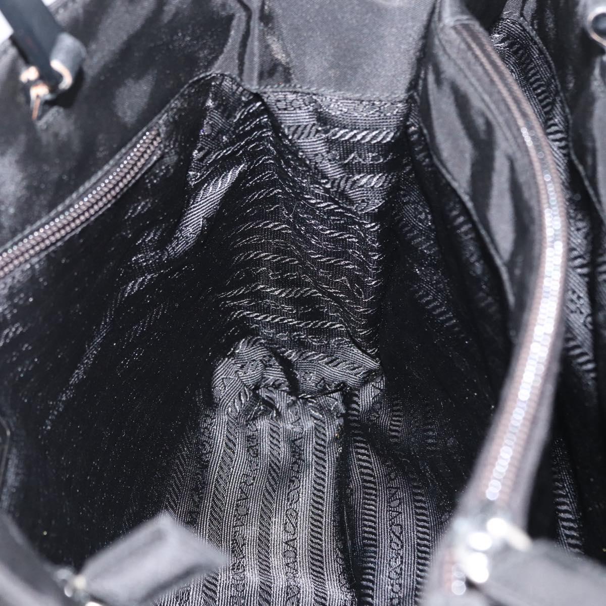 PRADA Tote Bag Nylon Black Silver Auth bs32790