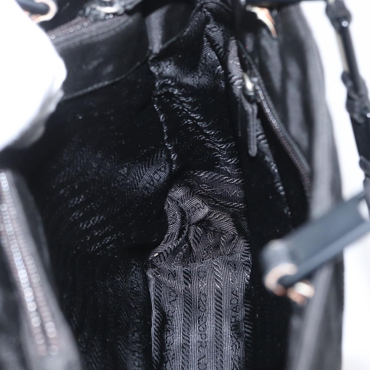 PRADA Tote Bag Nylon Black Silver Auth bs32790