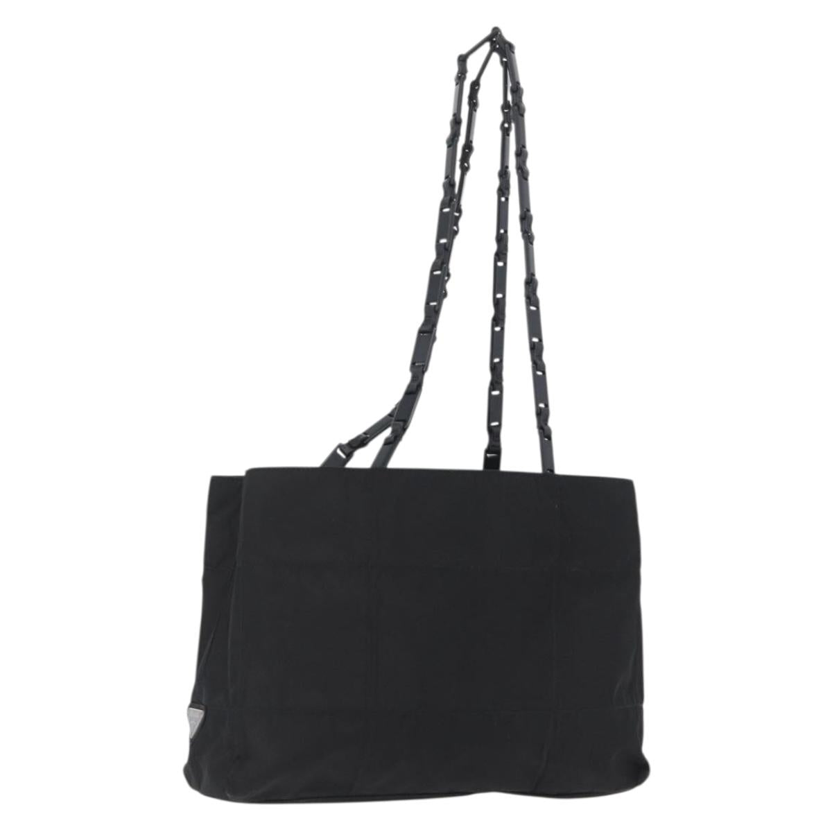 PRADA Tote Bag Nylon Black Silver Auth bs32790