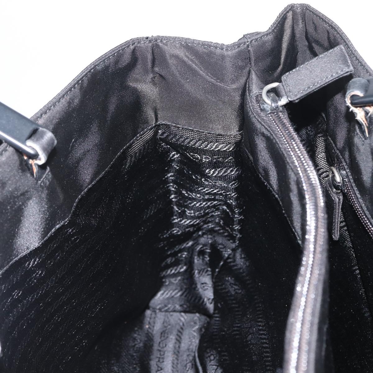 PRADA Tote Bag Nylon Black Silver Auth bs32790