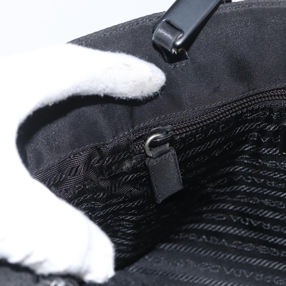 PRADA Tote Bag Nylon Black Silver Auth bs32790