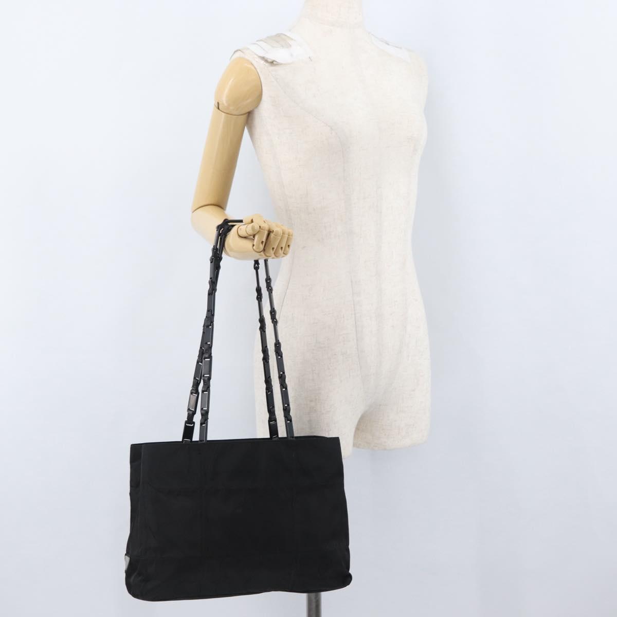 PRADA Tote Bag Nylon Black Silver Auth bs32790