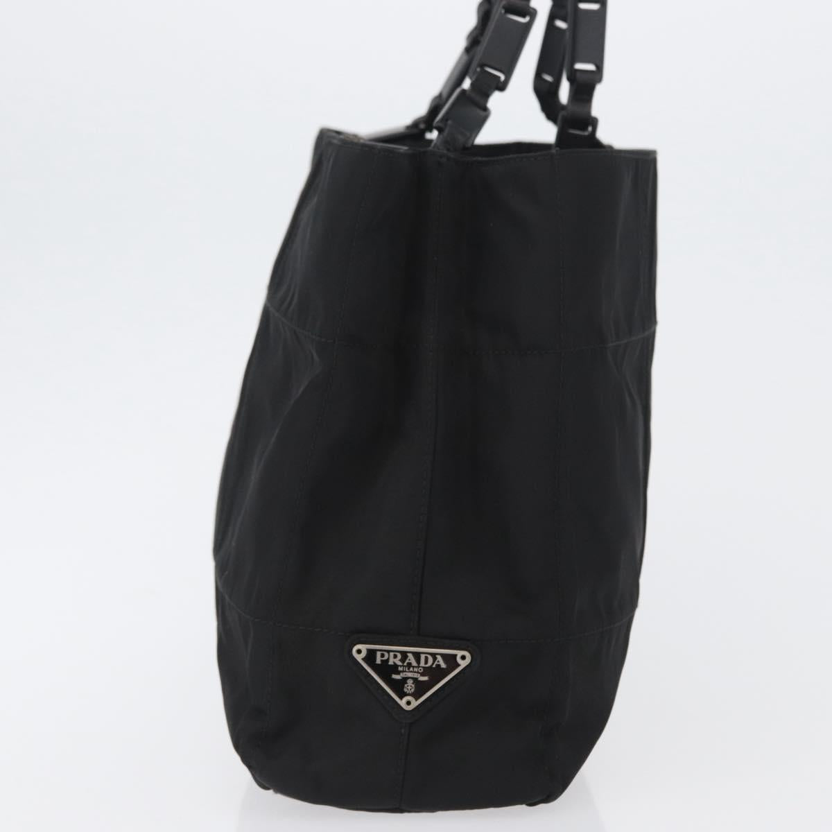 PRADA Tote Bag Nylon Black Silver Auth bs32790
