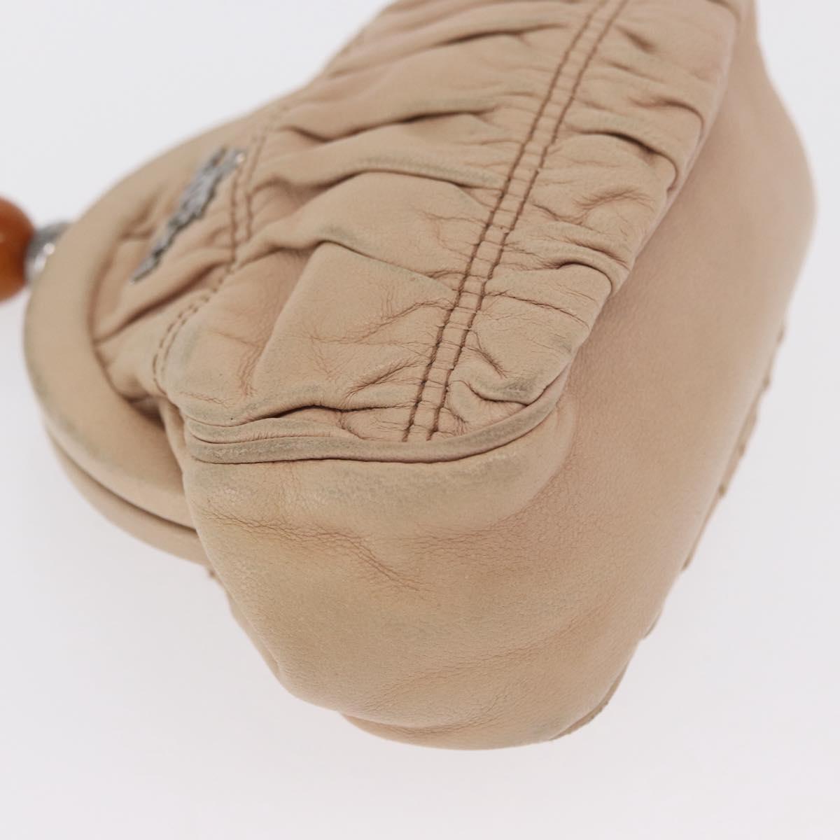 PRADA Pouch Leather Beige Auth bs32796