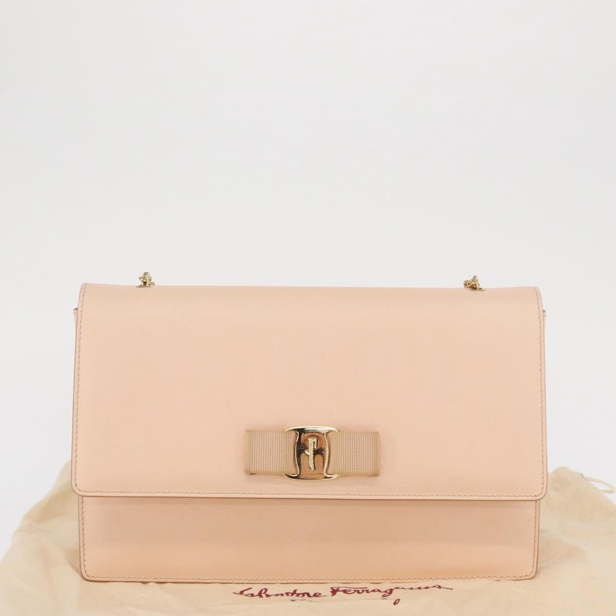 Salvatore Ferragamo Chain Shoulder Bag Leather Pink Gold Auth bs32823