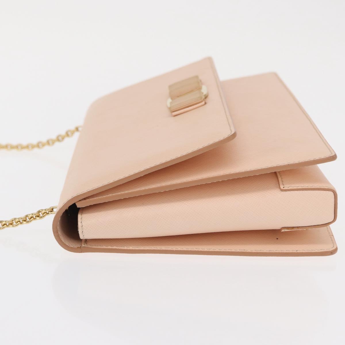 Salvatore Ferragamo Chain Shoulder Bag Leather Pink Gold Auth bs32823