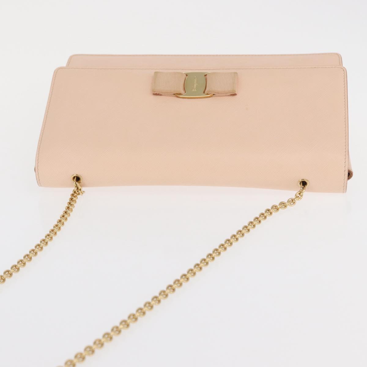Salvatore Ferragamo Chain Shoulder Bag Leather Pink Gold Auth bs32823