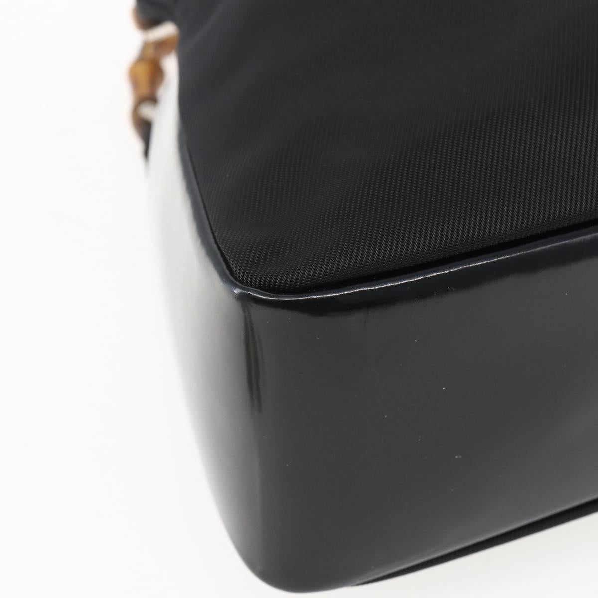 GUCCI Bamboo Hand Bag Nylon Black Silver Auth bs32825