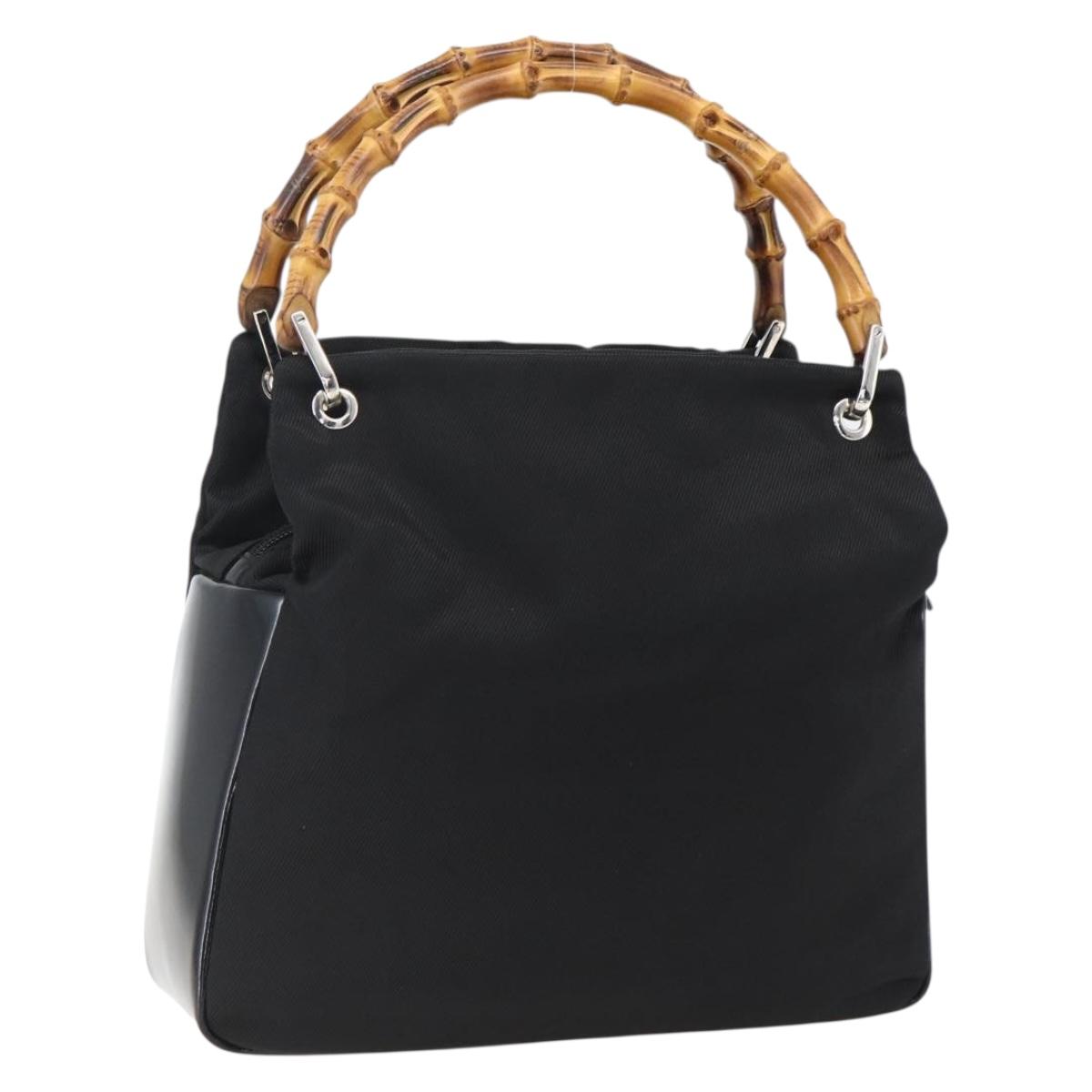 GUCCI Bamboo Hand Bag Nylon Black Silver Auth bs32825