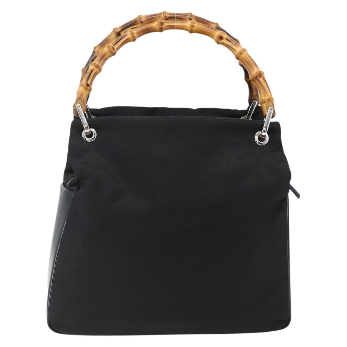 GUCCI Bamboo Hand Bag Nylon Black Silver Auth bs32825