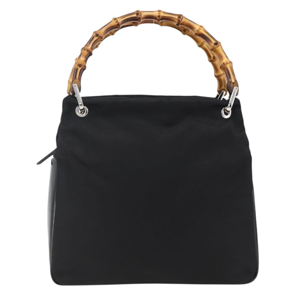 GUCCI Bamboo Hand Bag Nylon Black Silver Auth bs32825