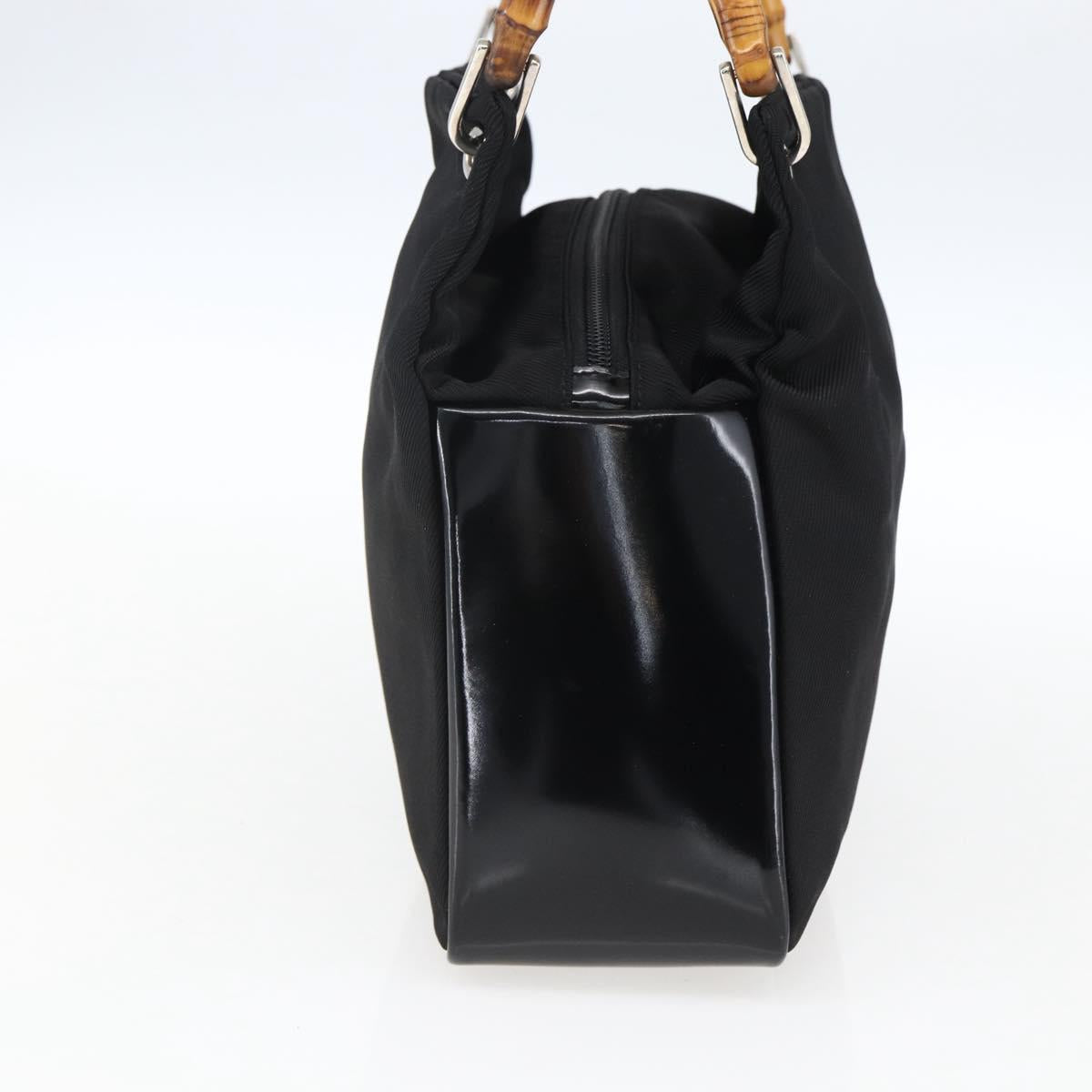 GUCCI Bamboo Hand Bag Nylon Black Silver Auth bs32825