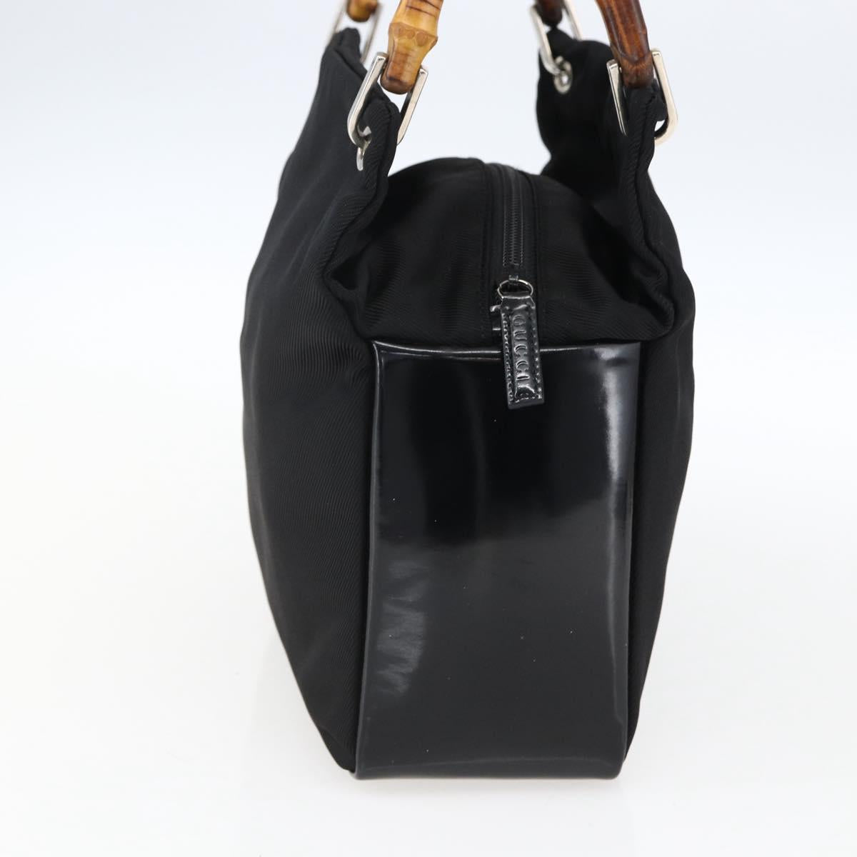 GUCCI Bamboo Hand Bag Nylon Black Silver Auth bs32825
