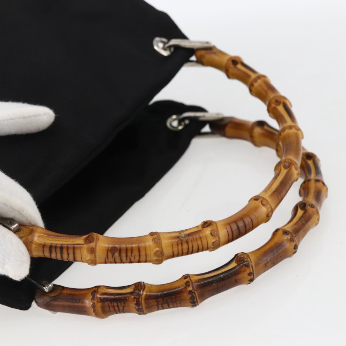 GUCCI Bamboo Hand Bag Nylon Black Silver Auth bs32825