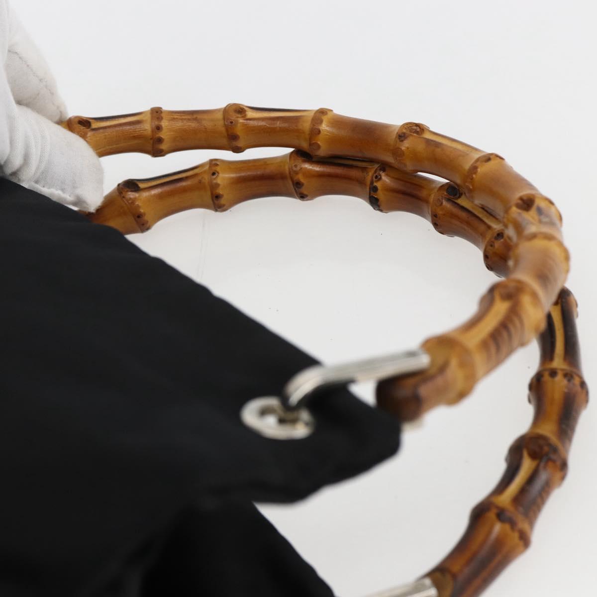 GUCCI Bamboo Hand Bag Nylon Black Silver Auth bs32825