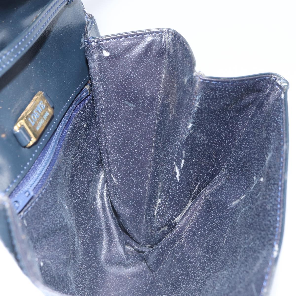 LOEWE Shoulder Bag Leather Navy Gold Auth bs32826