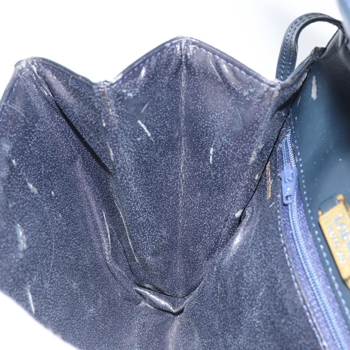 LOEWE Shoulder Bag Leather Navy Gold Auth bs32826