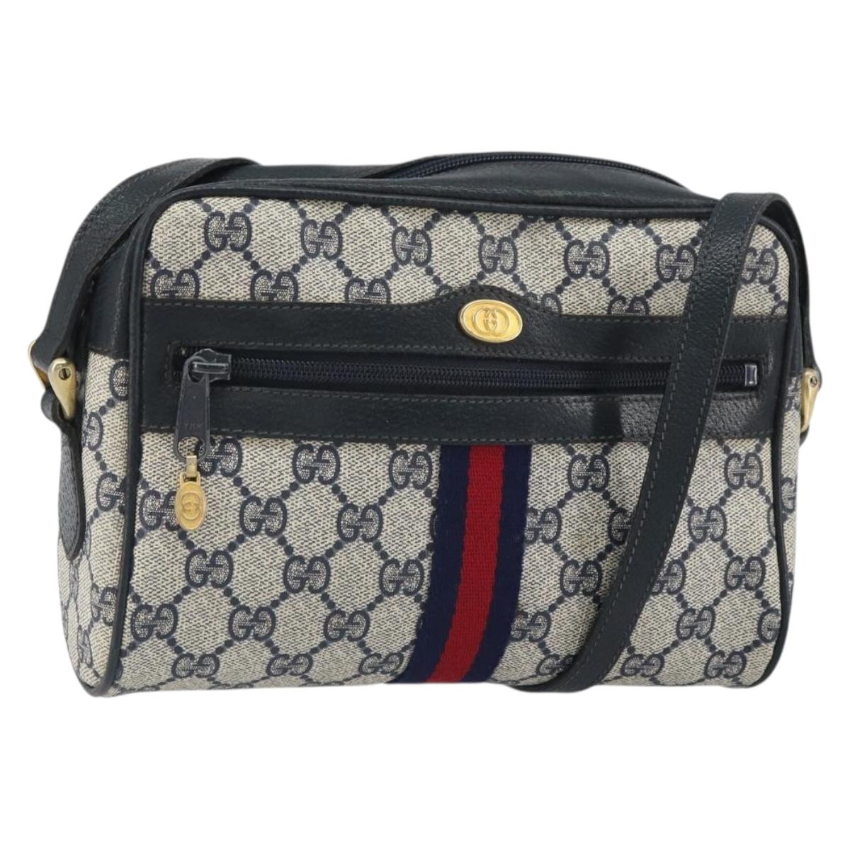 GUCCI GG Supreme Sherry Line Shoulder Bag PVC Red Navy 68 001 3654 Auth bs32828