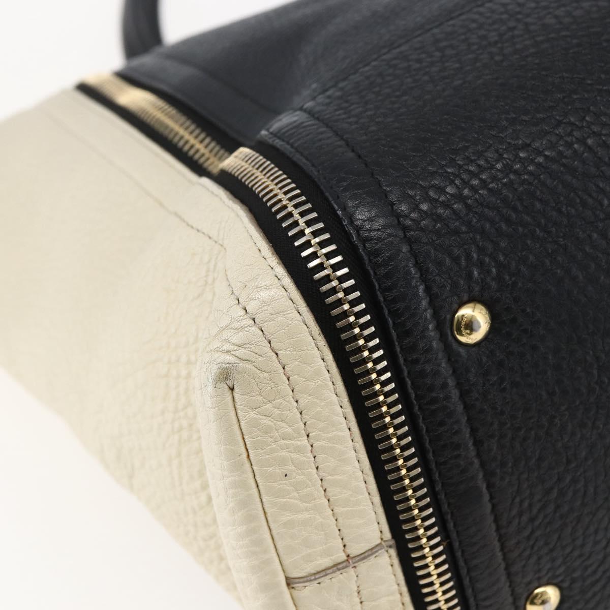 Salvatore Ferragamo Tote Bag Leather White Black Auth bs32829