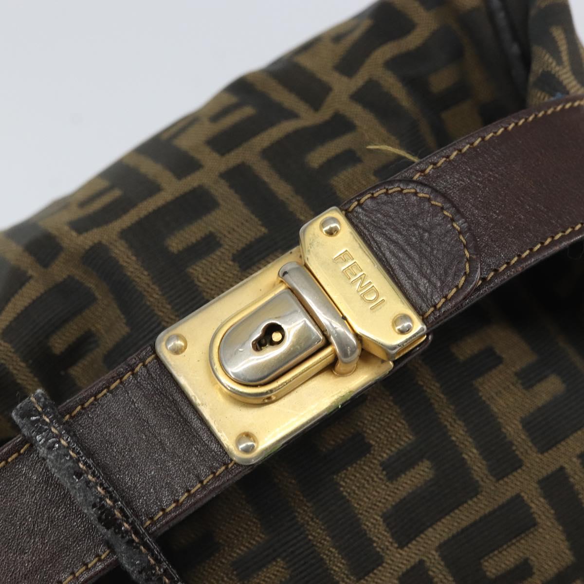 FENDI Zucca Canvas Hand Bag Black Brown Auth bs32830