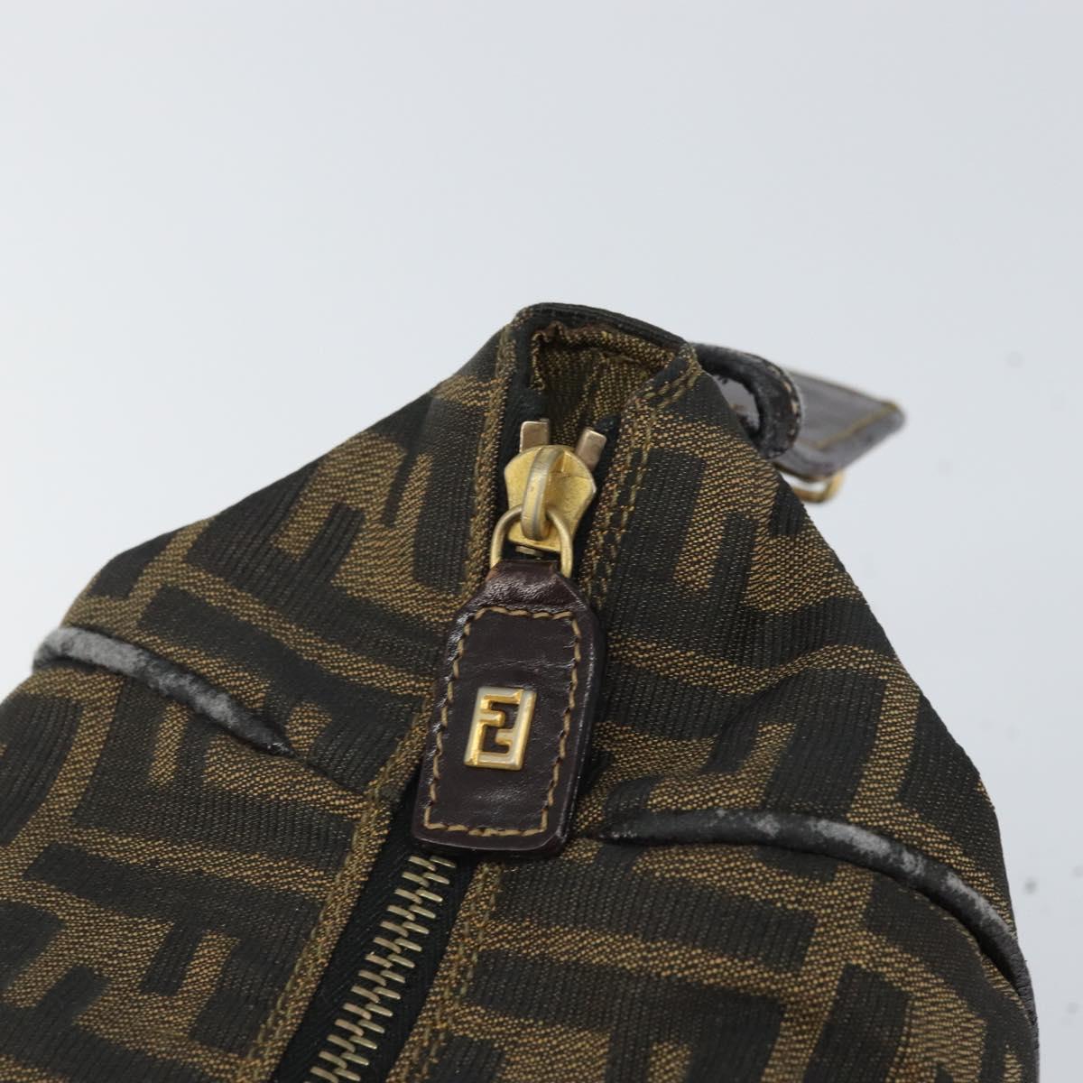 FENDI Zucca Canvas Hand Bag Black Brown Auth bs32830