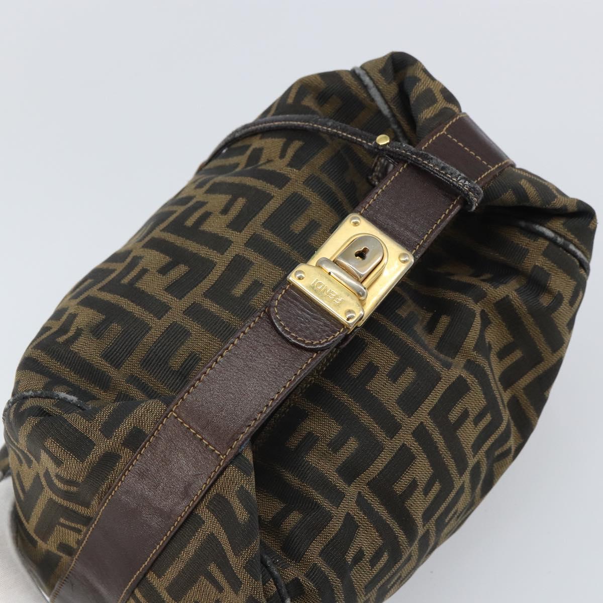 FENDI Zucca Canvas Hand Bag Black Brown Auth bs32830
