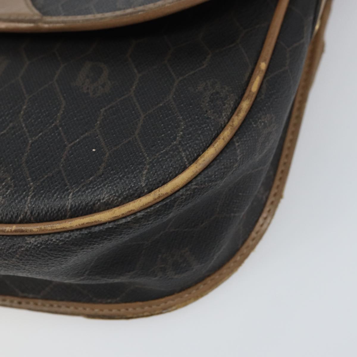 Christian Dior Honeycomb Canvas Shoulder Bag PVC Black Gold Auth bs32839