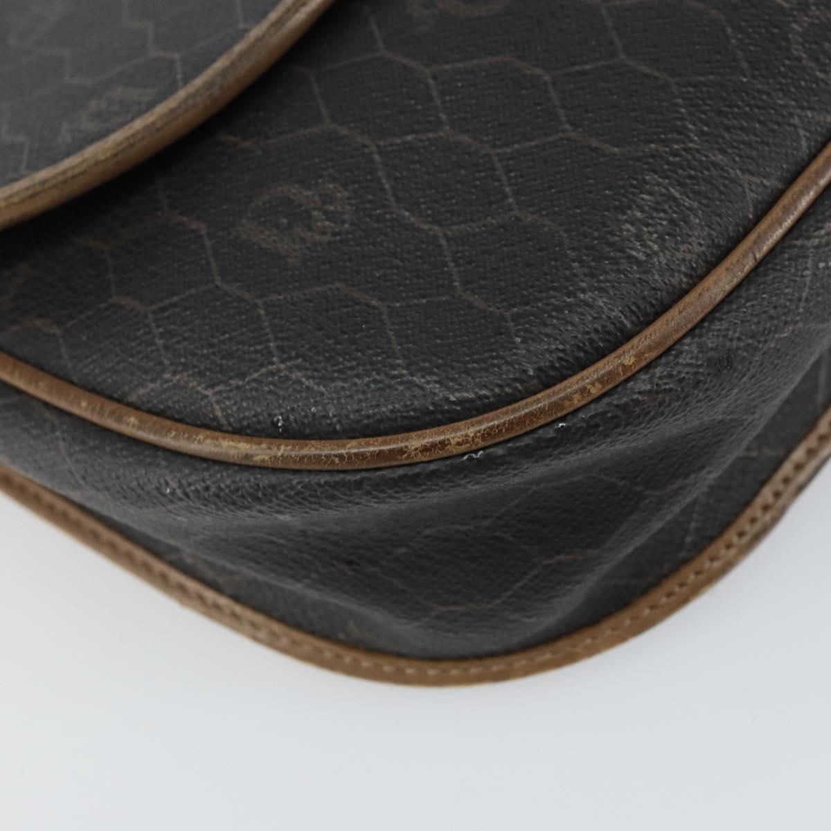 Christian Dior Honeycomb Canvas Shoulder Bag PVC Black Gold Auth bs32839