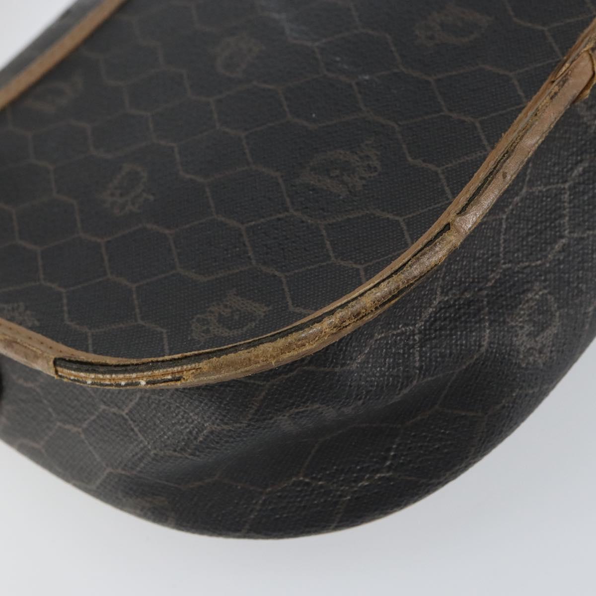 Christian Dior Honeycomb Canvas Shoulder Bag PVC Black Gold Auth bs32839