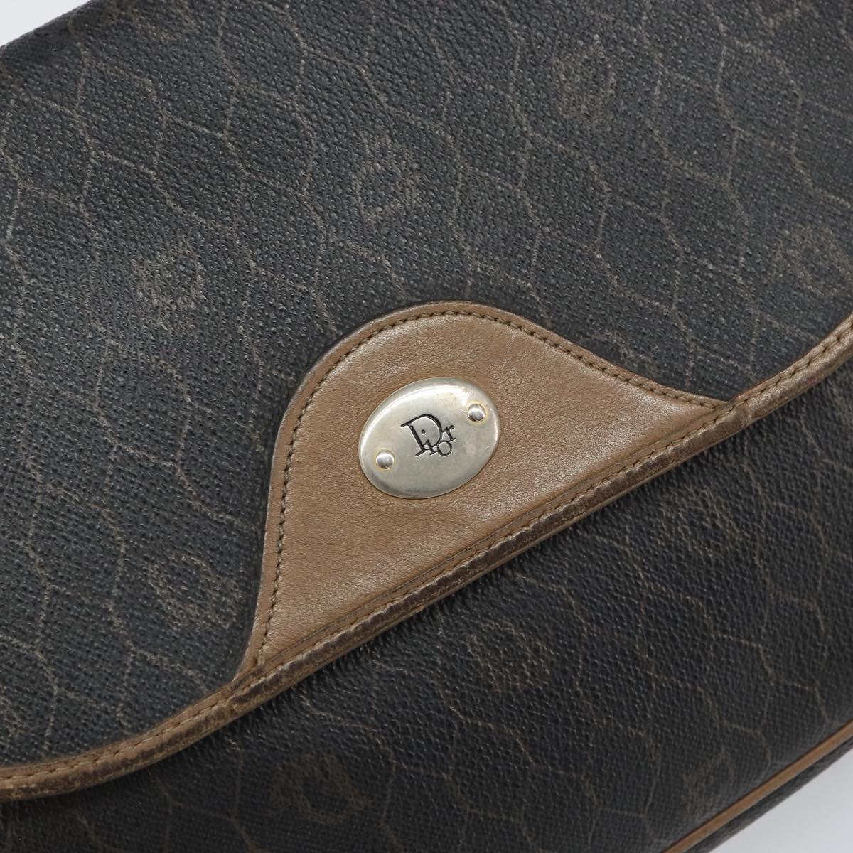 Christian Dior Honeycomb Canvas Shoulder Bag PVC Black Gold Auth bs32839