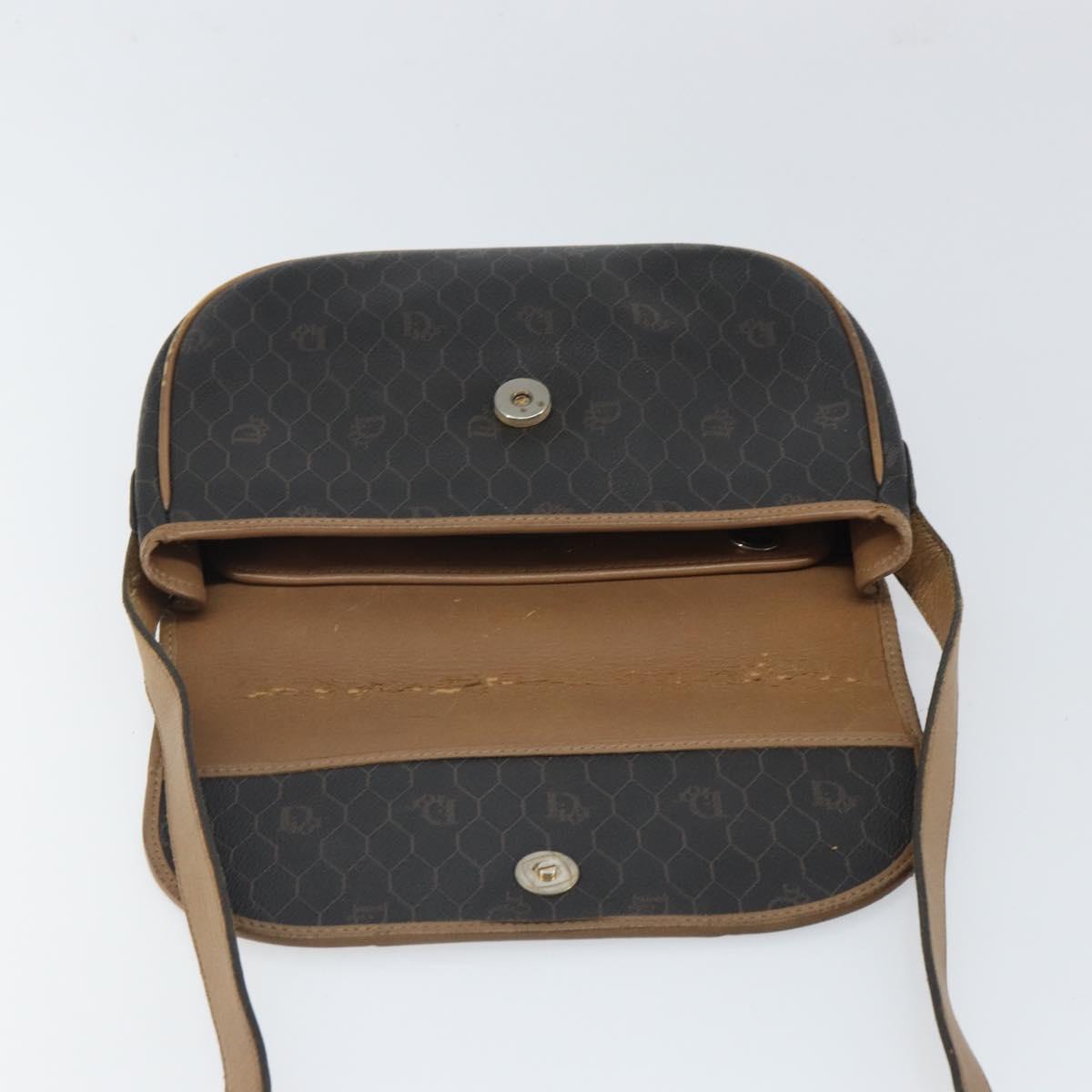 Christian Dior Honeycomb Canvas Shoulder Bag PVC Black Gold Auth bs32839