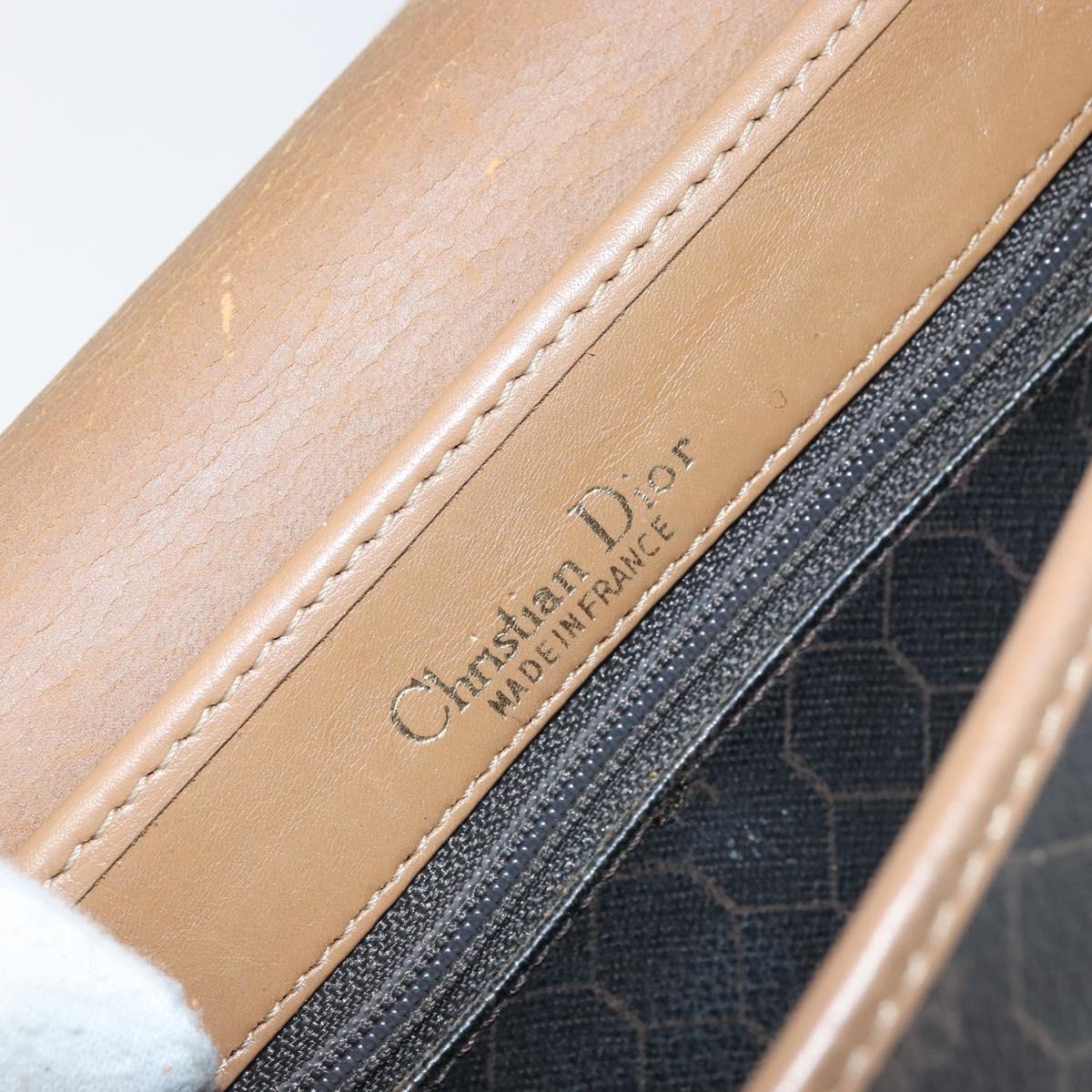 Christian Dior Honeycomb Canvas Shoulder Bag PVC Black Gold Auth bs32839