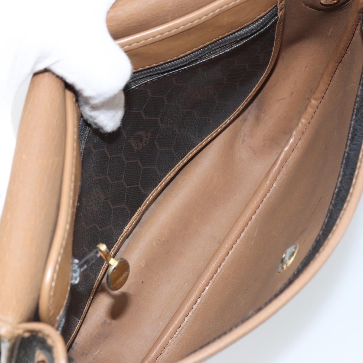 Christian Dior Honeycomb Canvas Shoulder Bag PVC Black Gold Auth bs32839