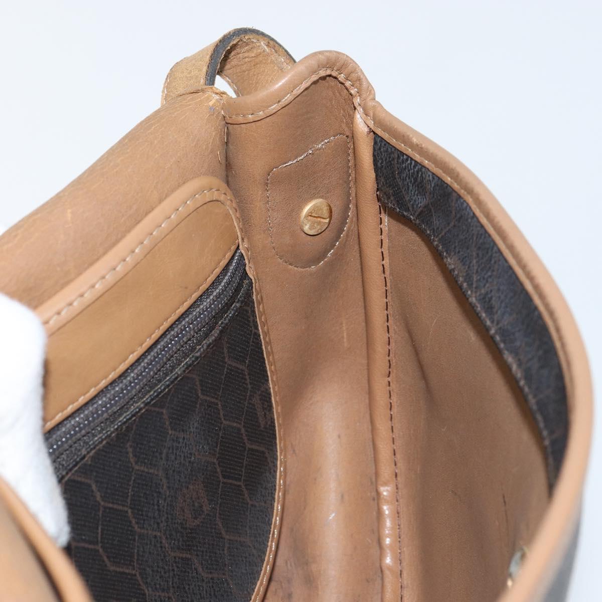 Christian Dior Honeycomb Canvas Shoulder Bag PVC Black Gold Auth bs32839