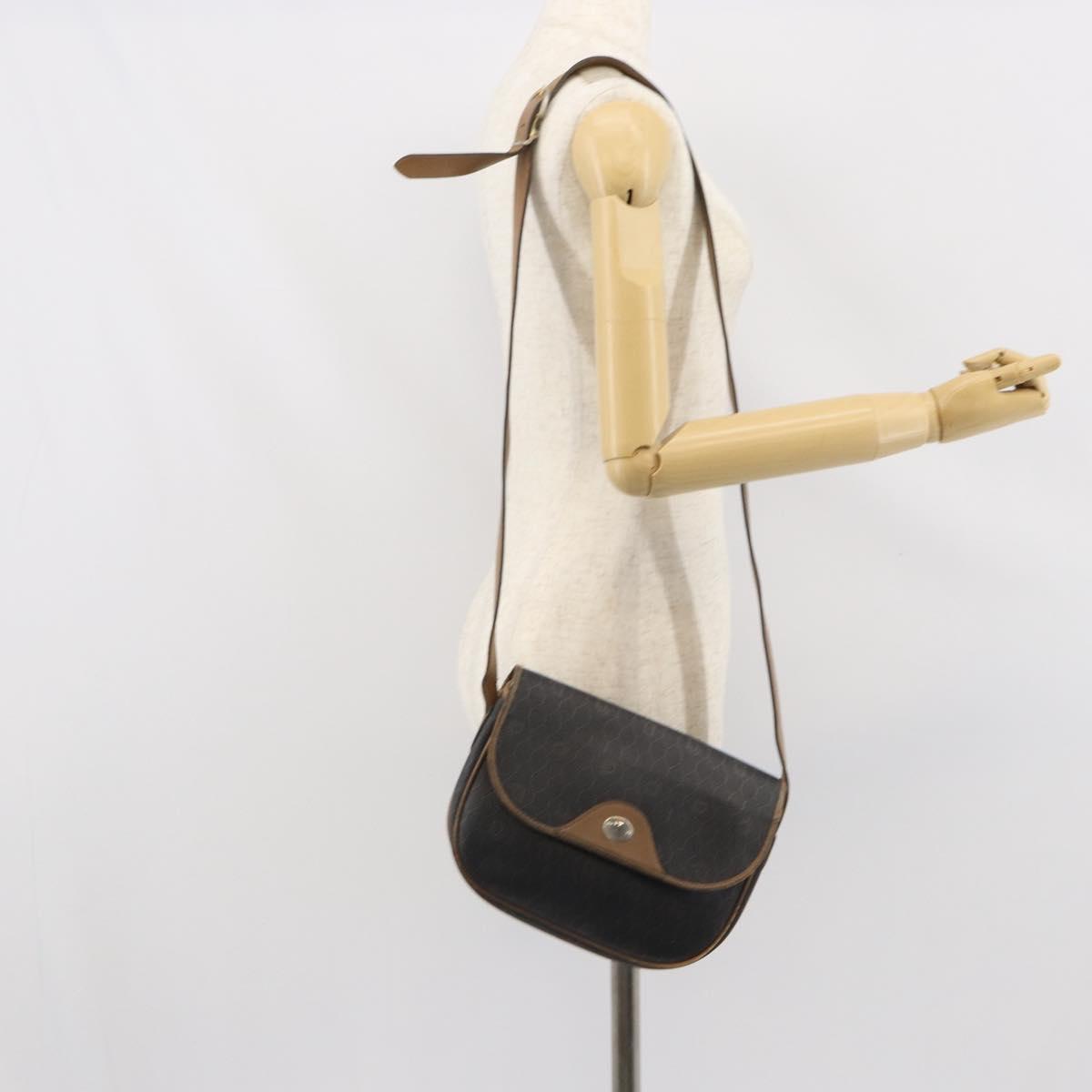 Christian Dior Honeycomb Canvas Shoulder Bag PVC Black Gold Auth bs32839