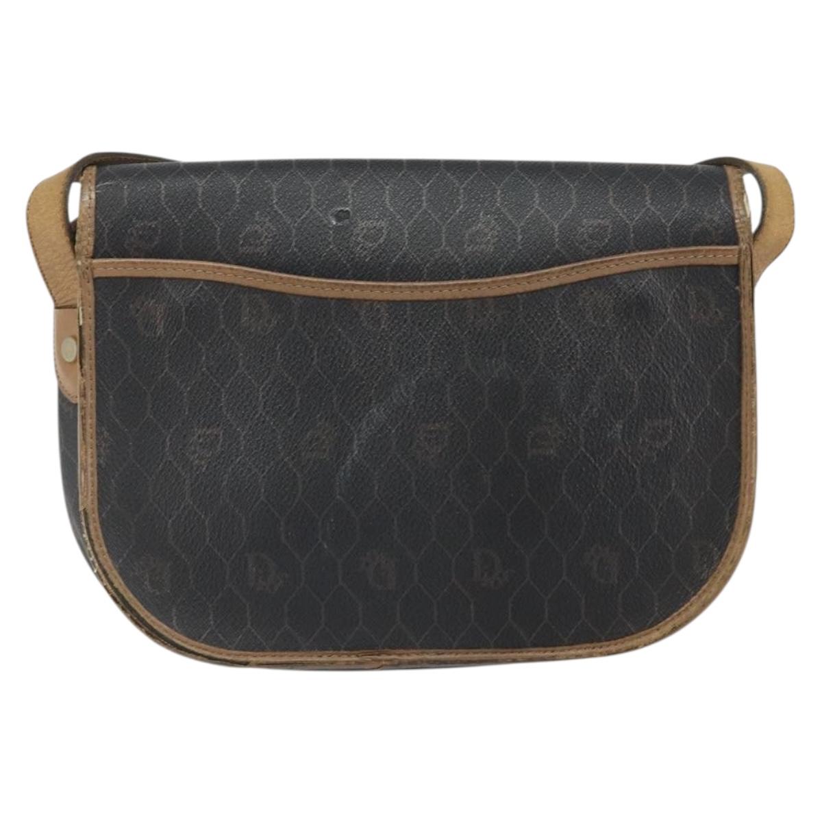 Christian Dior Honeycomb Canvas Shoulder Bag PVC Black Gold Auth bs32839